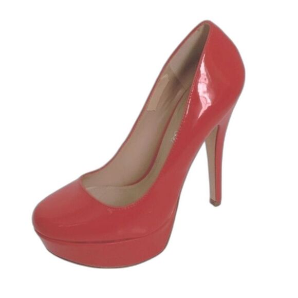 Aldo Coral Orange Patent Leather High Heel Stiletto Platform Pumps Size 37/6.5US - Picture 1 of 14